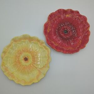Set of 2 Certified International 8 in. Ceramic Plates - Pansy Yellow & Red Popp
